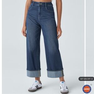 HALARA AWESOME STRETCH CUFFED WIDE JEANS size LARGE REGULAR Brand New!